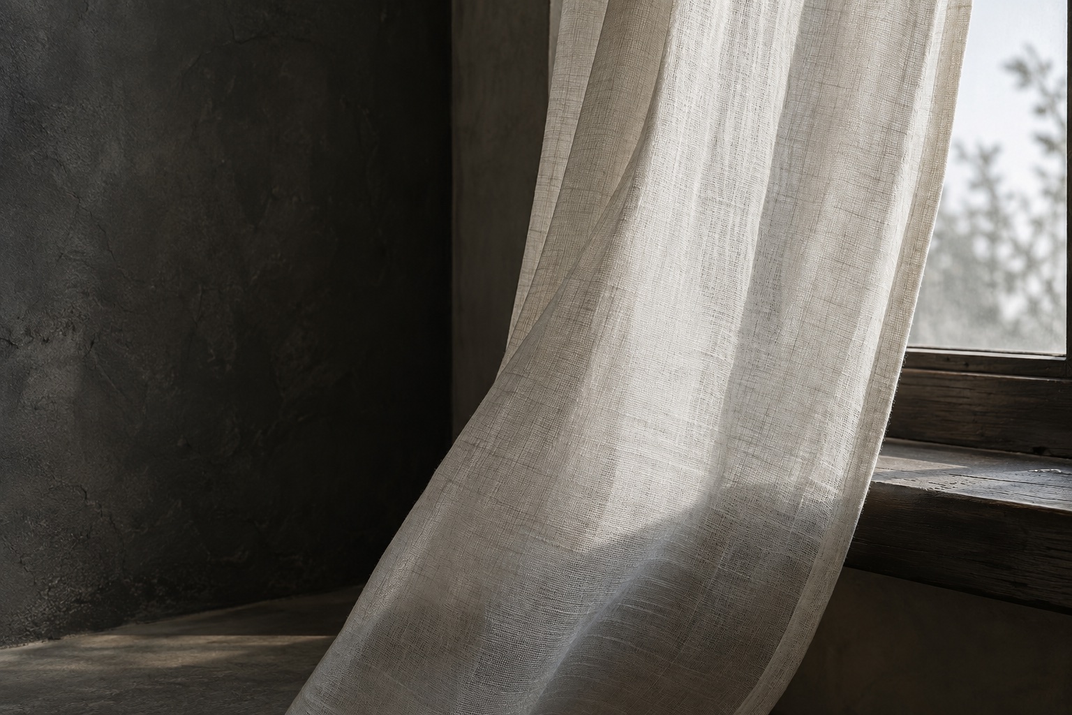 Light and shadow across loosely folded natural linen.